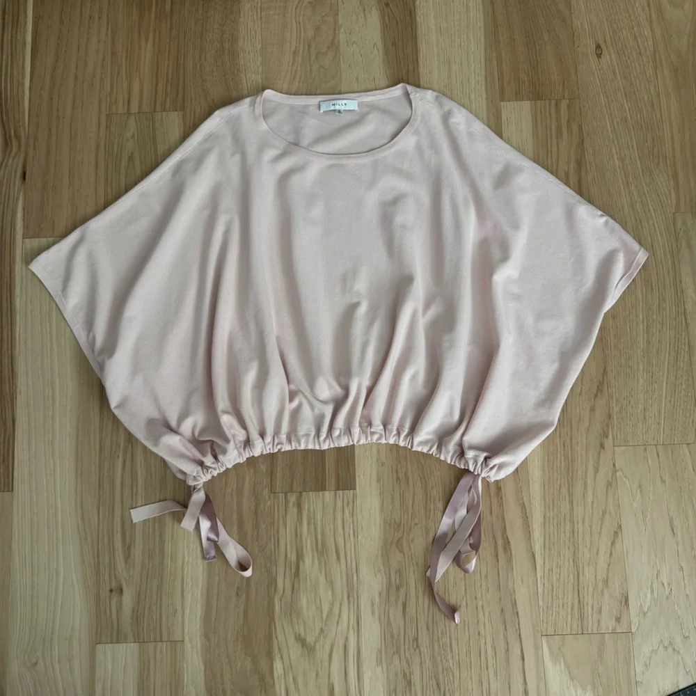 Milly Elastic Tie Hem Pink Top Boat Neck Oversized Size Small - Picture 2 of 11